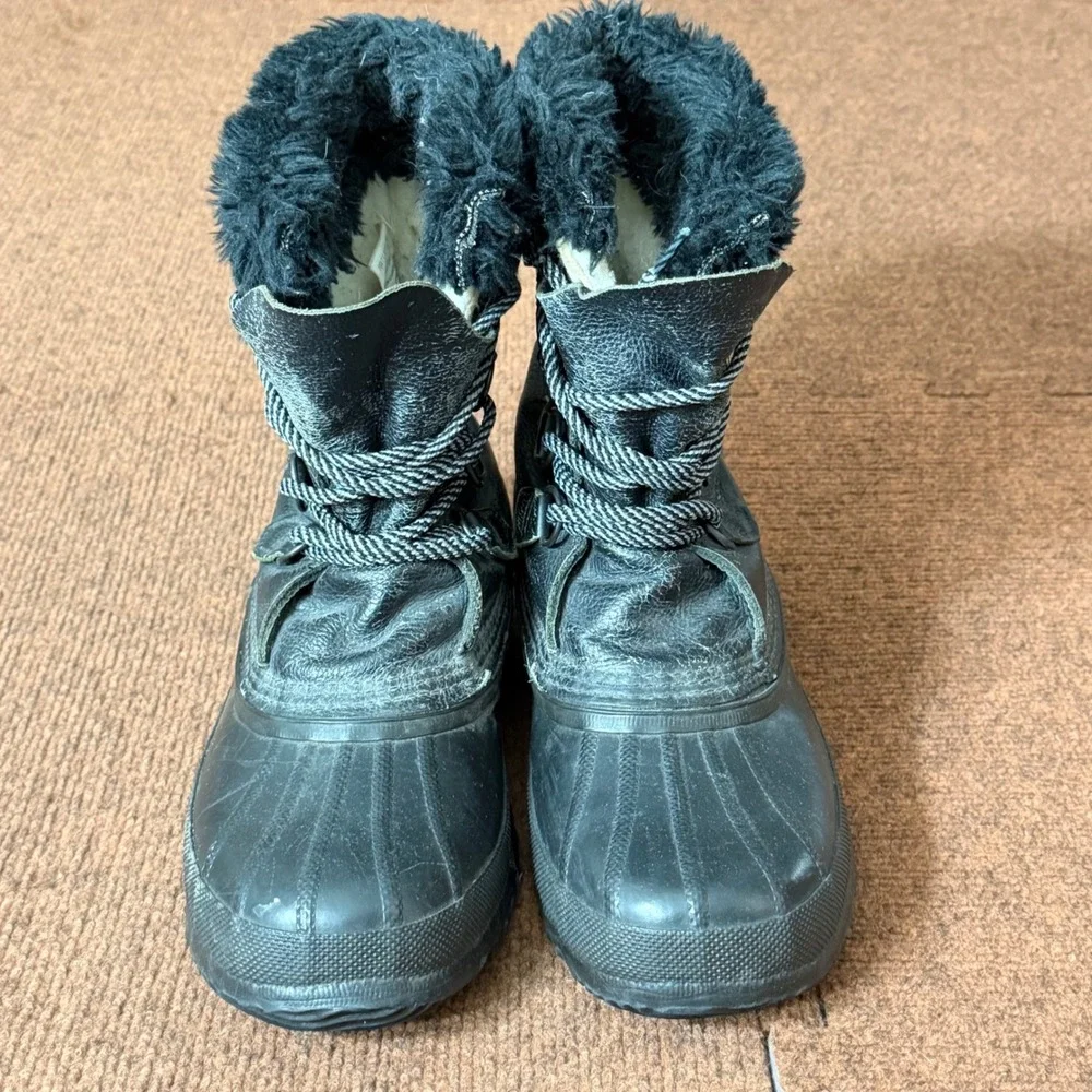 Sorel Caribou Winter Boots Womens 9 Black‎ Leather Rubber Waterproof Made Canada